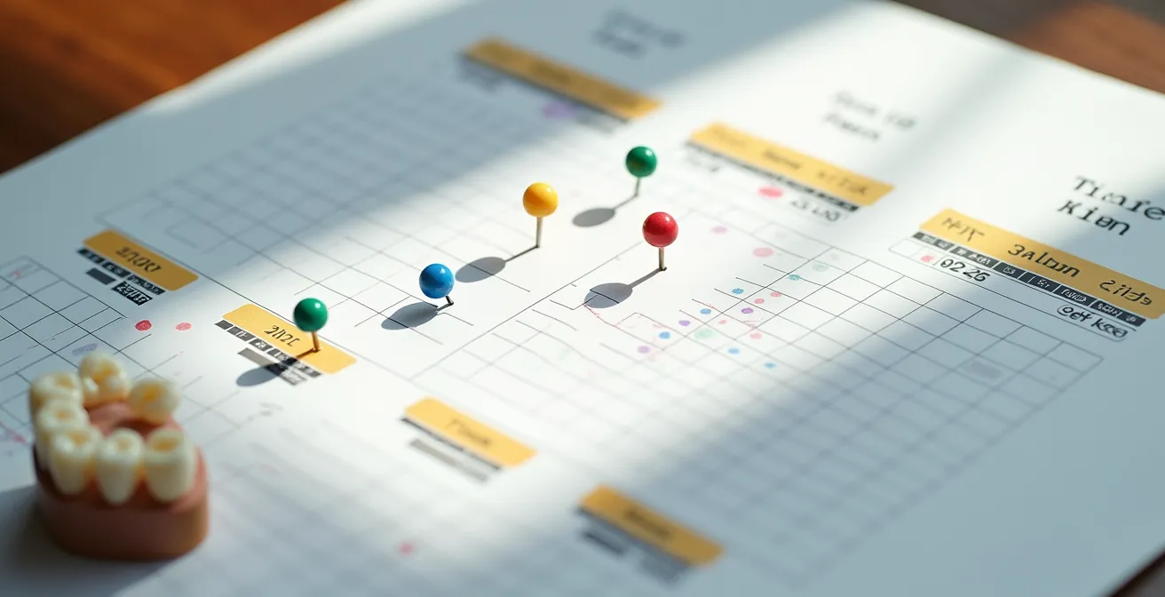 Calendar pages with dental appointment markers and insurance enrollment dates highlighted