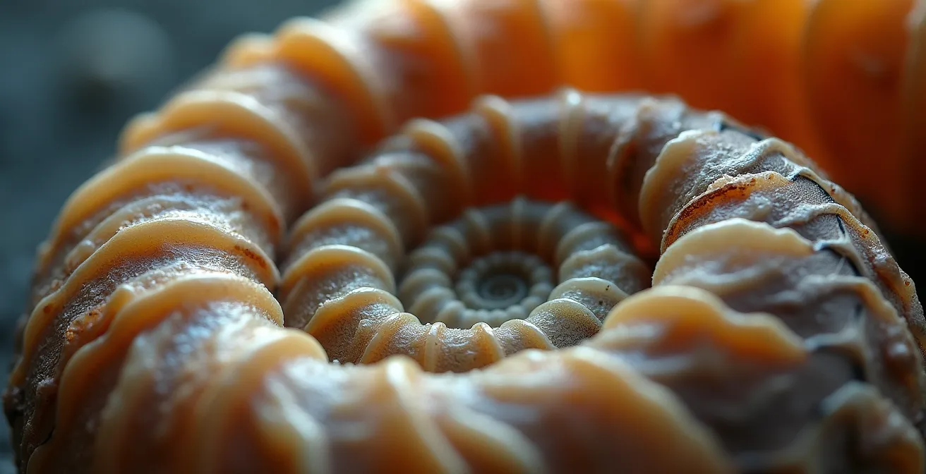 An abstract spiral pattern, like a nautilus shell, representing the non-linear, oscillating journey of healing from grief.