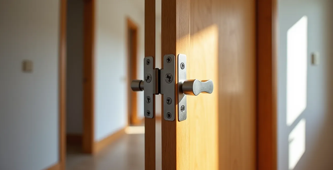 Offset door hinges showing increased clearance for wheelchair passage