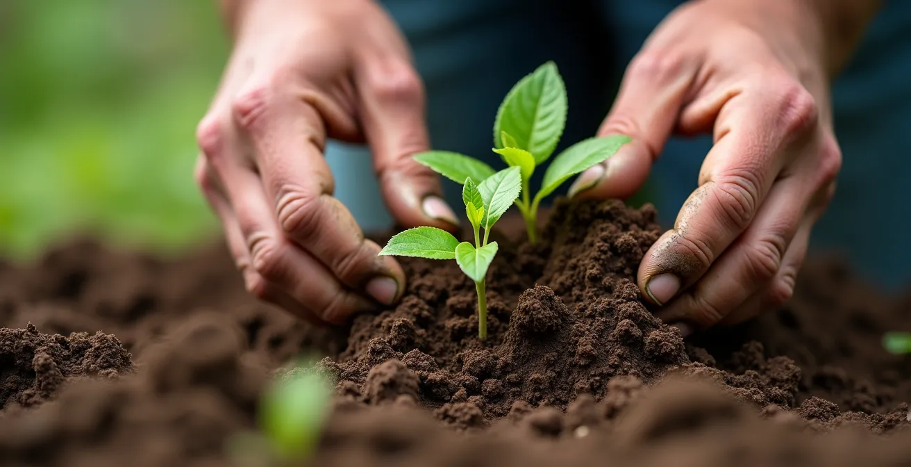 Senior man tending to raised garden beds demonstrating functional fitness through daily chores