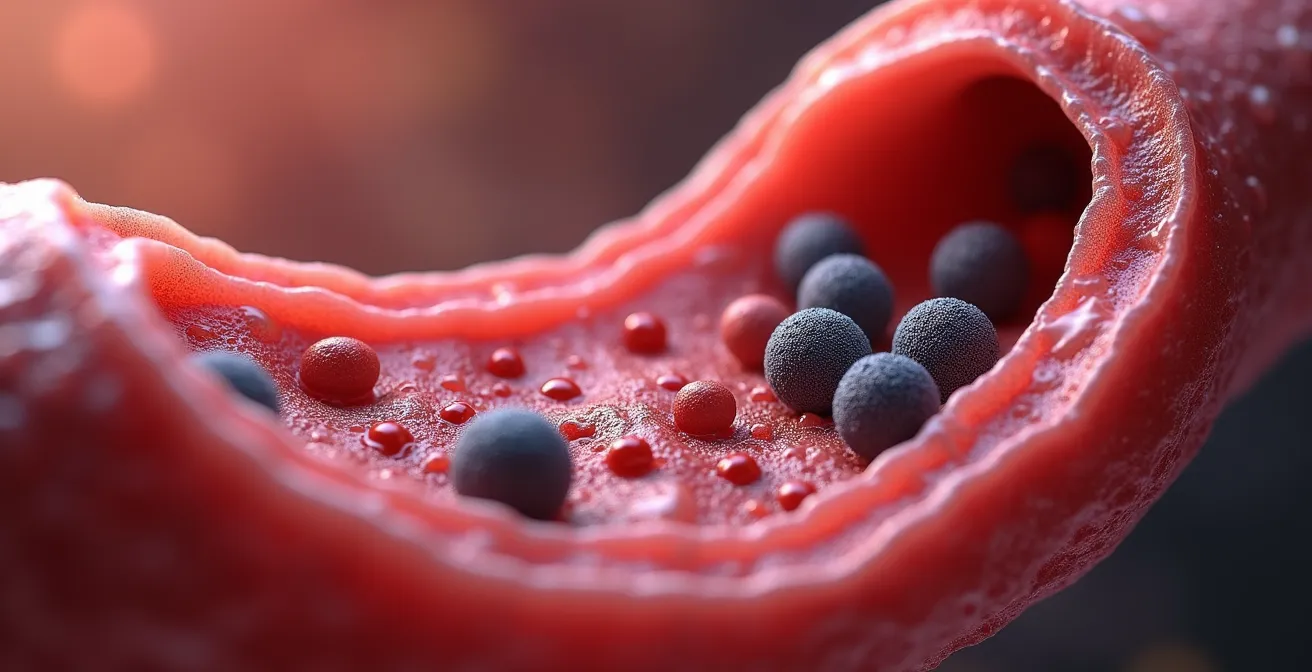 Microscopic view of PM2.5 particles causing arterial inflammation